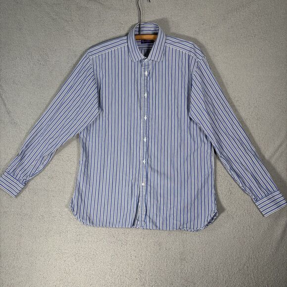 Ralph Lauren Purple Label Dress Shirt Men’s Size 17 Blue White Stripes Italy - Picture 1 of 16